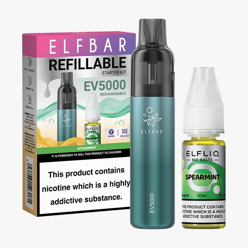 Elf Bar EV5000 Starter Kit & Elfliq Nic Salt 10ml E-Liquid Combo Pack-Spearmint-vapeukwholesale