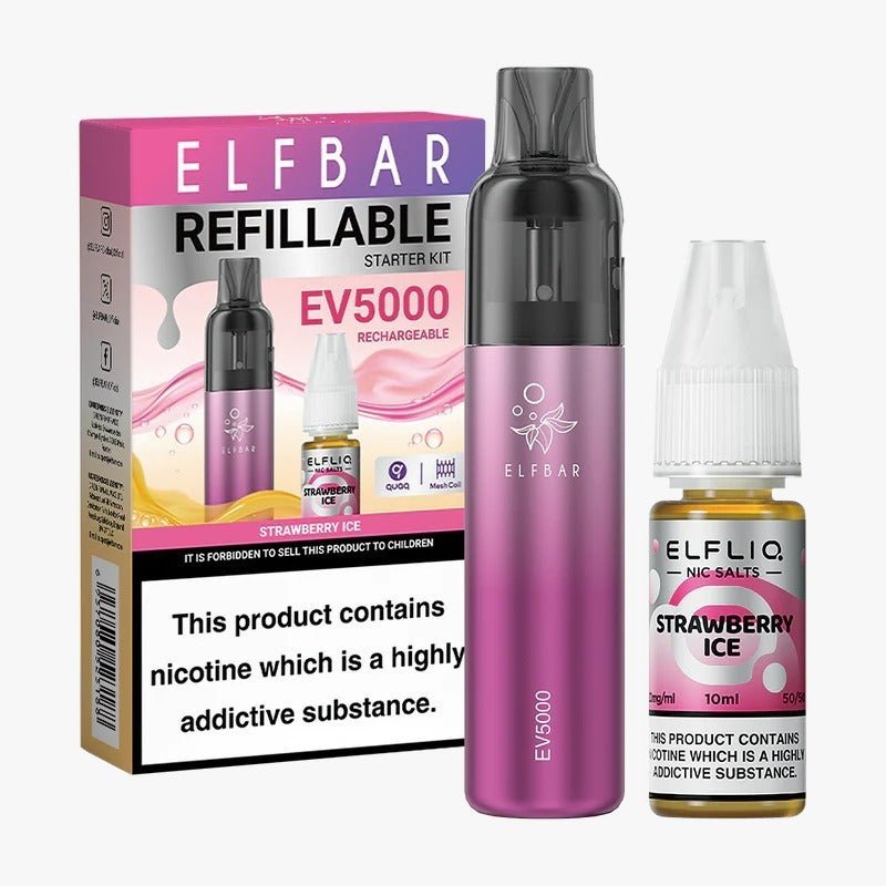 Elf Bar EV5000 Starter Kit & Elfliq Nic Salt 10ml E-Liquid Combo Pack-Strawberry Ice-vapeukwholesale