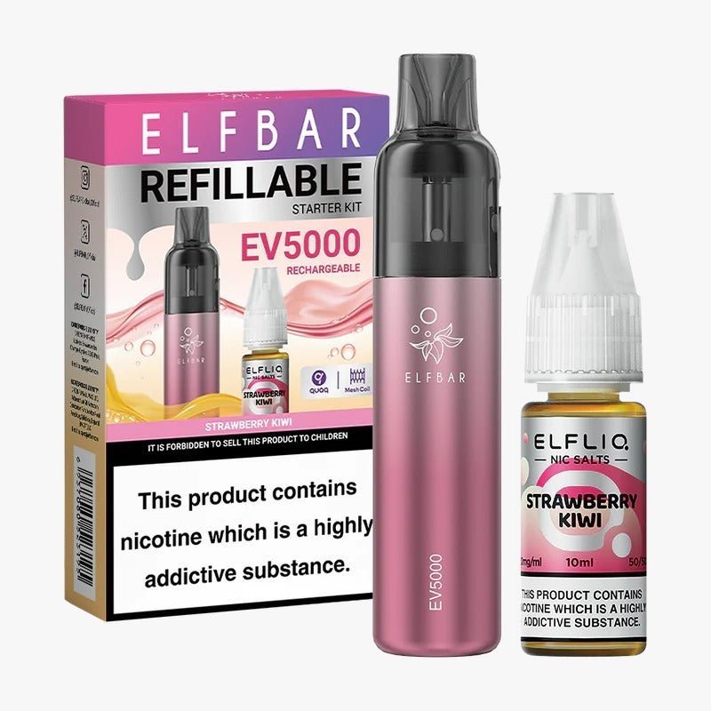 Elf Bar EV5000 Starter Kit & Elfliq Nic Salt 10ml E-Liquid Combo Pack-Strawberry Kiwi-vapeukwholesale