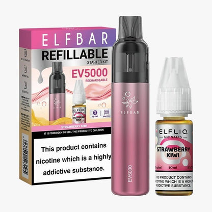 Elf Bar EV5000 Starter Kit & Elfliq Nic Salt 10ml E-Liquid Combo Pack-Strawberry Kiwi-vapeukwholesale