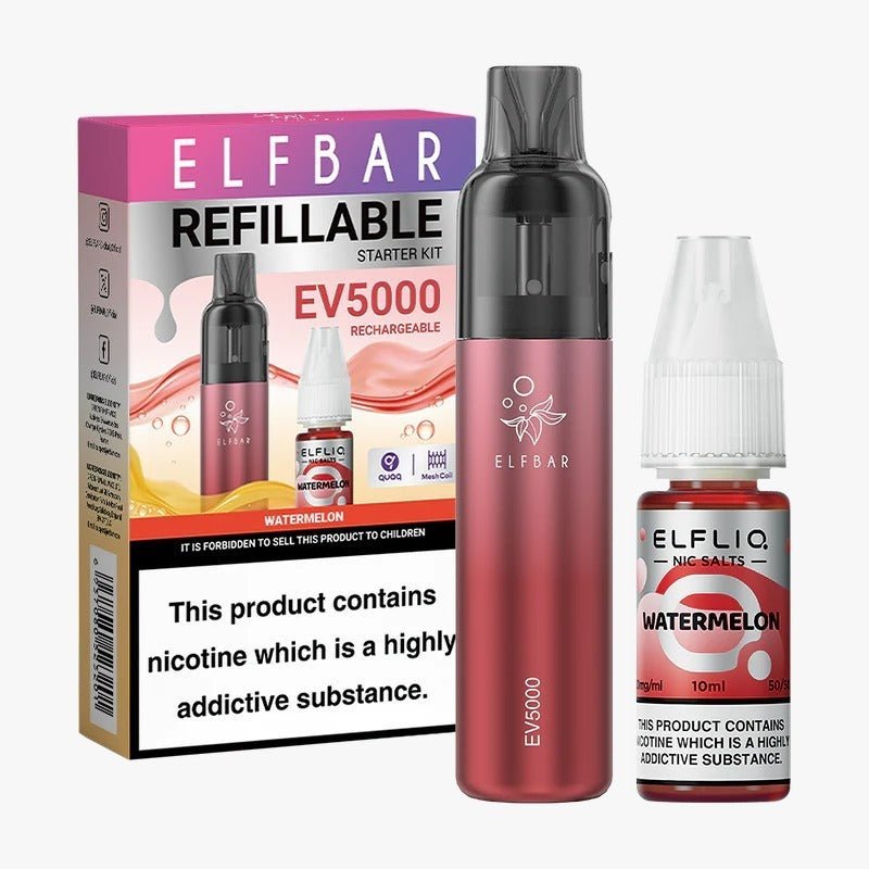 Elf Bar EV5000 Starter Kit & Elfliq Nic Salt 10ml E-Liquid Combo Pack-Watermelon-vapeukwholesale