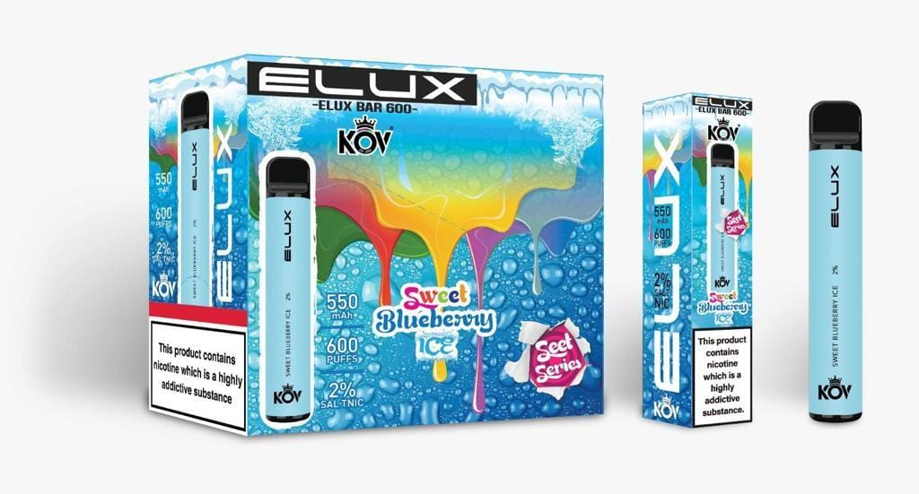 Elux Bar 600 KOV Sweet Series Disposable Vape Pod Box of 10-Sweet Blueberry Ice-vapeukwholesale