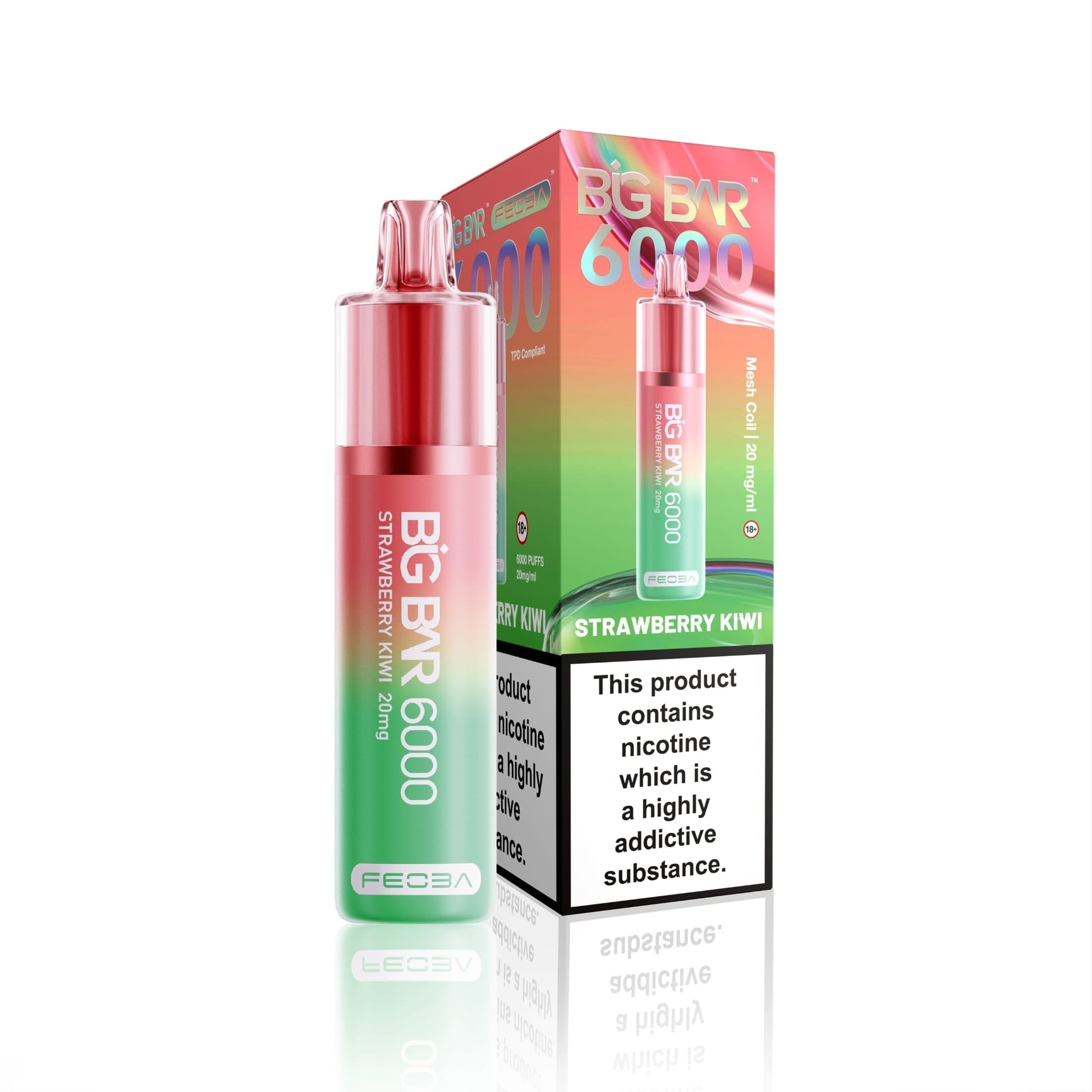 Feoba Big Bar 6000 Puffs Disposable Vape (Box of 5) - Strawberry Kiwi - vapeukwholesale