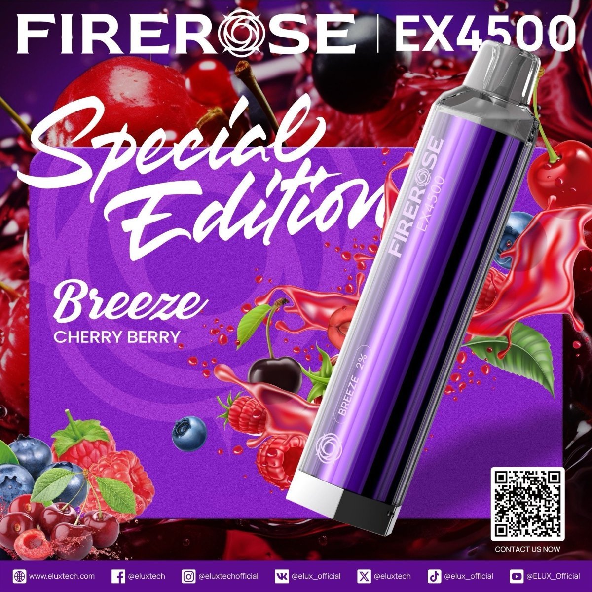 Firerose 4500 Puffs Special Edition Disposable Vape (Box of 10)-Breeze Edition (Cherry Berry)-vapeukwholesale