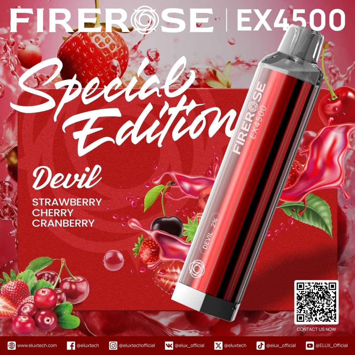 Firerose 4500 Puffs Special Edition Disposable Vape (Box of 10)-Devil Edition (Strawberry Cherry Cranberry)-vapeukwholesale