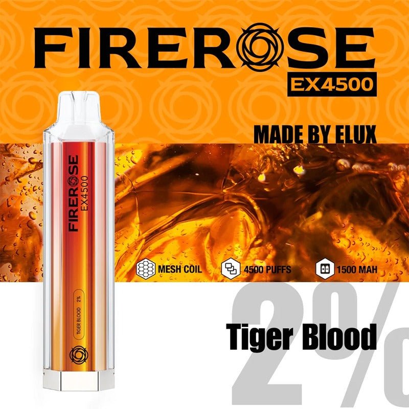 Firerose EX4500 By ELUX | Disposable Vape Pod Box of 10-Tiger blood-vapeukwholesale