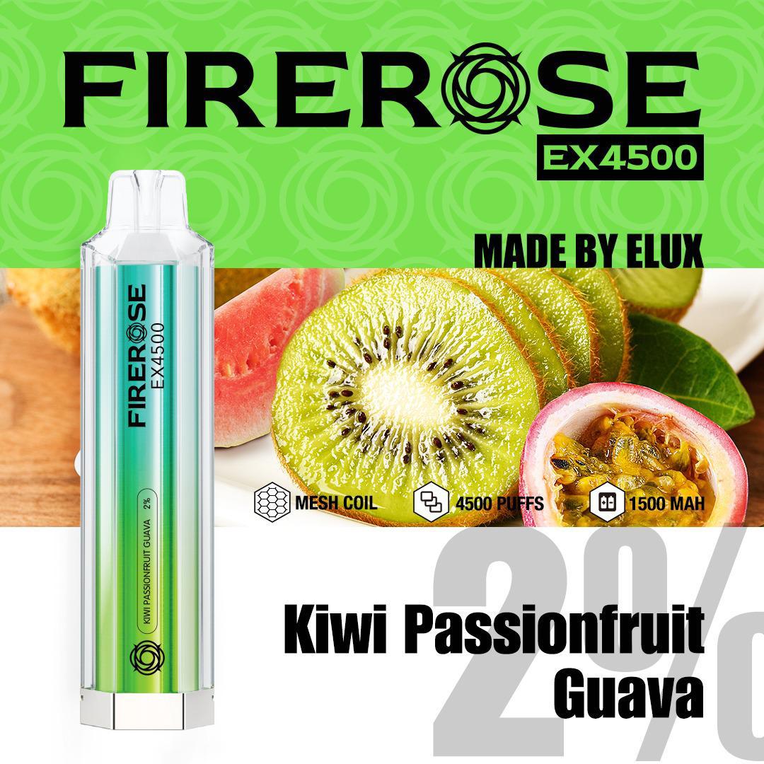 Firerose EX4500 Disposable Vape Pod Box of 10-Kiwi Passionfruit Guava-vapeukwholesale