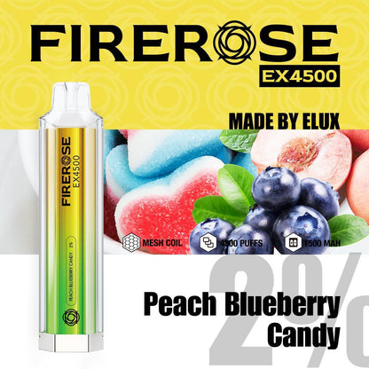 Firerose EX4500 Disposable Vape Pod Box of 10-Peach Blueberry Candy-vapeukwholesale