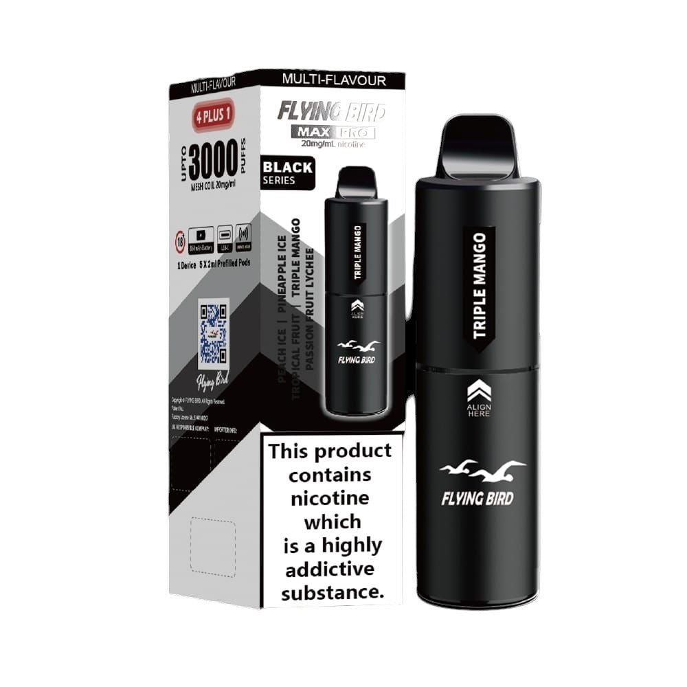 Flying Bird Max Pro 3000 Puffs 4 in 1 Disposable Vape Box of 5 - Black Series (4 in 1 Edition) - vapeukwholesale