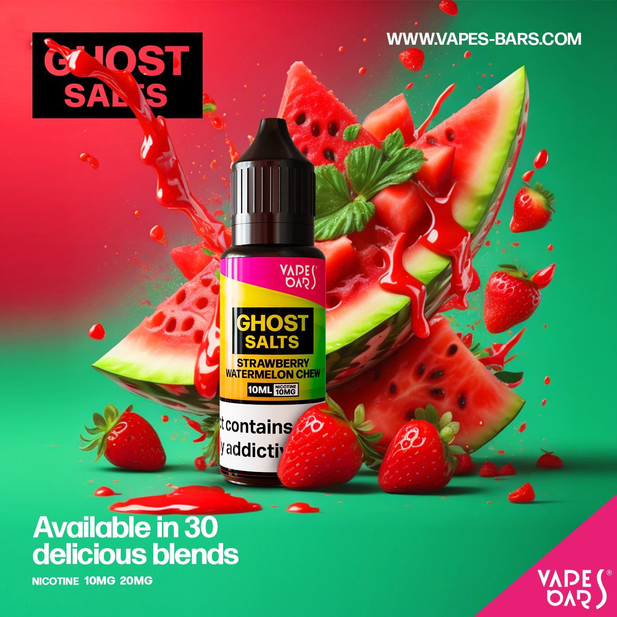 GHOT 3500 Nic Salts 10ml - Box of 10-Strawberry Watermelon Chew-vapeukwholesale