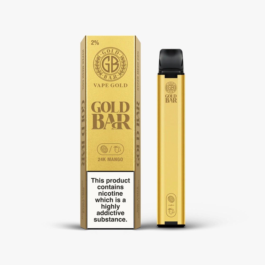 Gold Bar 600 Disposable Vape Pod Puff Pen Device - Box of 10-24 K Mango *New*-vapeukwholesale