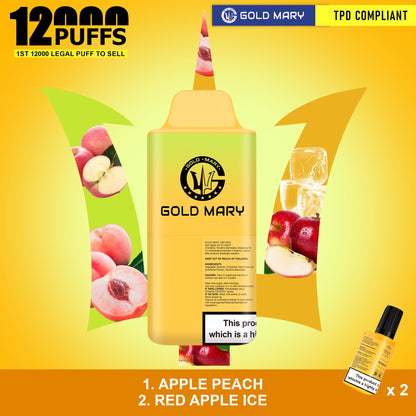 Gold Mary 12000 Puffs Disposable Vape Box of 5 - Apple Peach/Red Apple Ice - vapeukwholesale