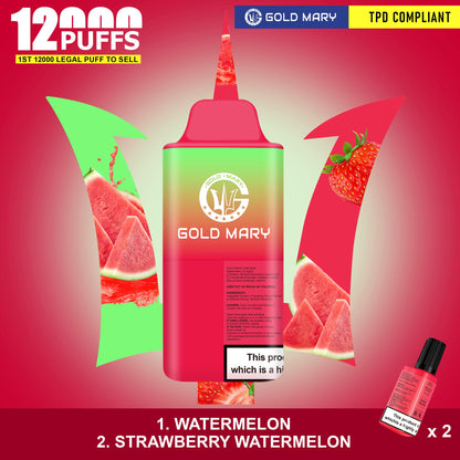 Gold Mary 12000 Puffs Disposable Vape Box of 5 - Watermelon/Strawberry Watermelon - vapeukwholesale