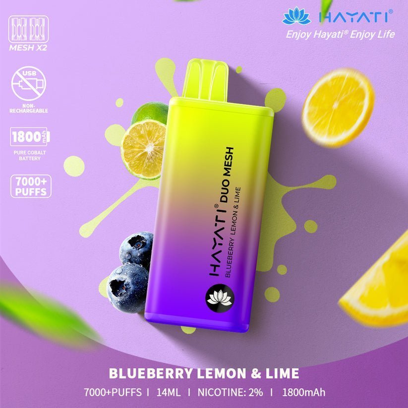 Hayati Duo Mesh 7000 Disposable Vape Puff Bar Pod Box of 10-Blueberry Lemon & Lime-vapeukwholesale