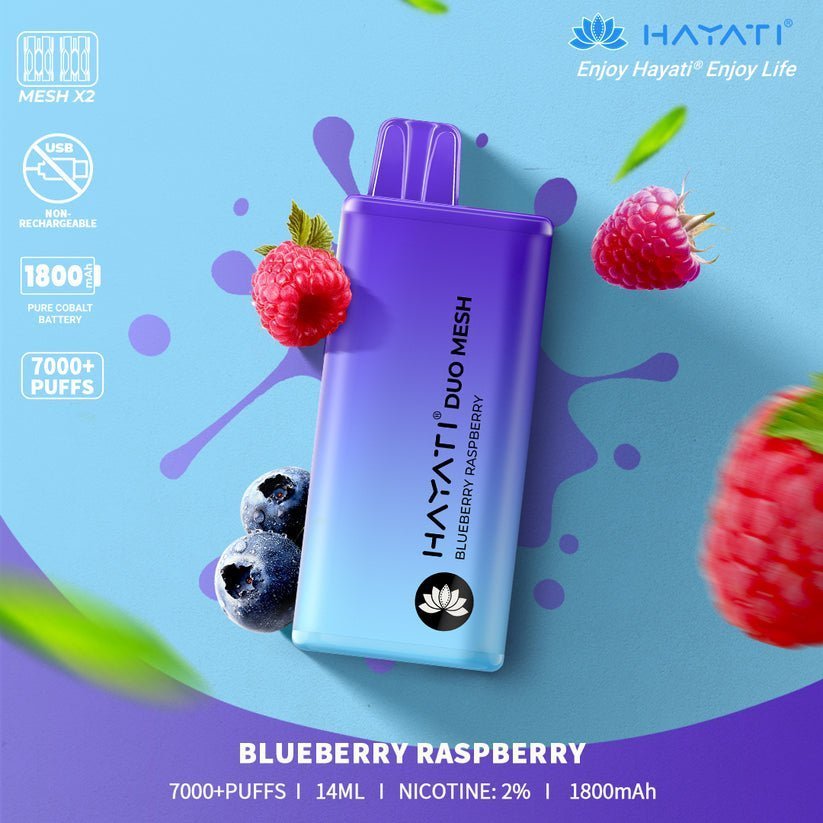 Hayati Duo Mesh 7000 Disposable Vape Puff Bar Pod Box of 10-Blueberry Raspberry-vapeukwholesale