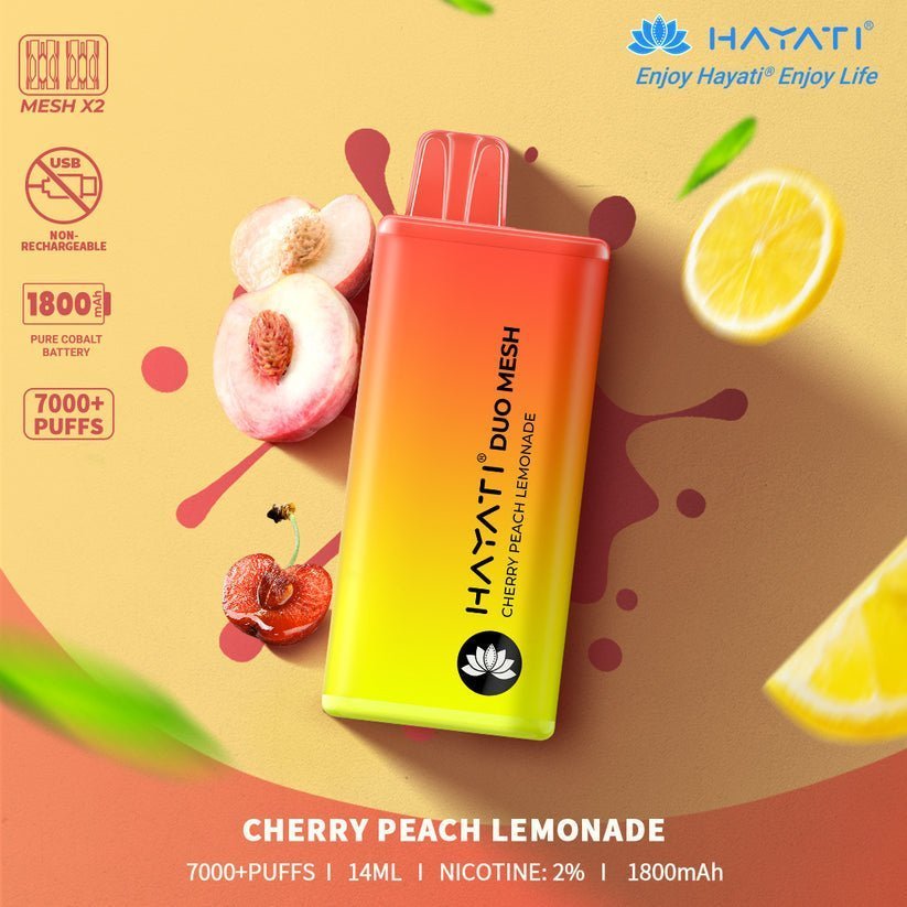 Hayati Duo Mesh 7000 Disposable Vape Puff Bar Pod Box of 10-Cherry Peach Lemonade-vapeukwholesale