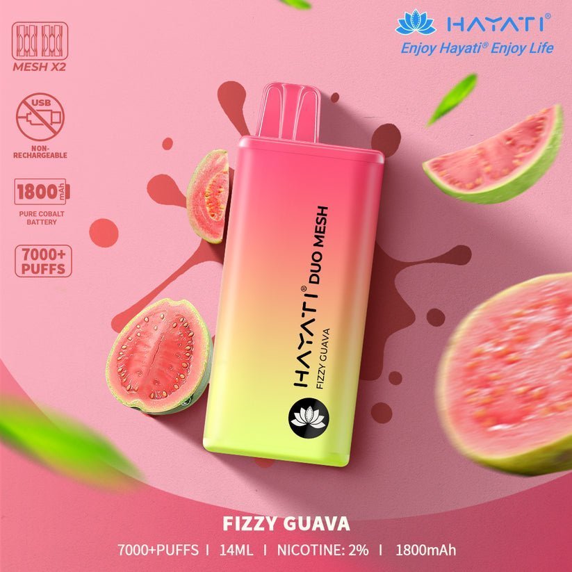 Hayati Duo Mesh 7000 Disposable Vape Puff Bar Pod Box of 10-Fizzy Guava-vapeukwholesale