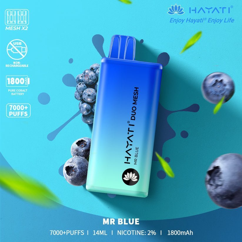 Hayati Duo Mesh 7000 Disposable Vape Puff Bar Pod Box of 10-Mr Blue-vapeukwholesale