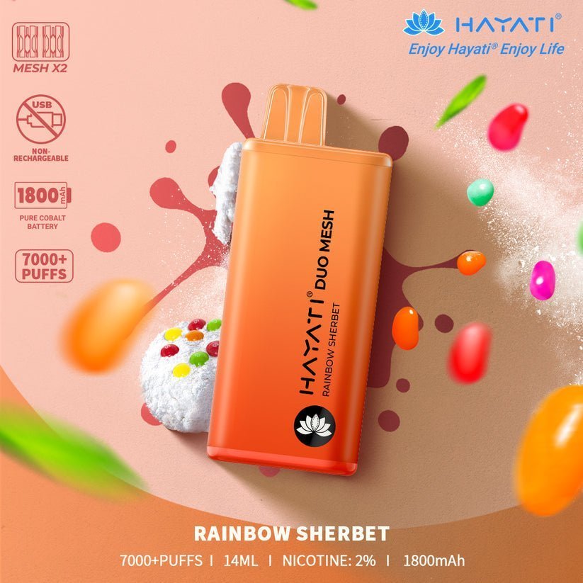 Hayati Duo Mesh 7000 Disposable Vape Puff Bar Pod Box of 10-Rainbow Sherbet-vapeukwholesale