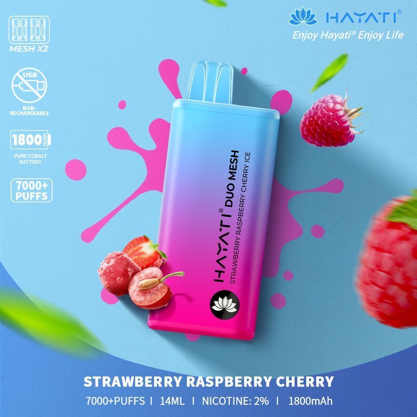 Hayati Duo Mesh 7000 Disposable Vape Puff Bar Pod Box of 10-Strawberry Rasberry Cherry Ice-vapeukwholesale