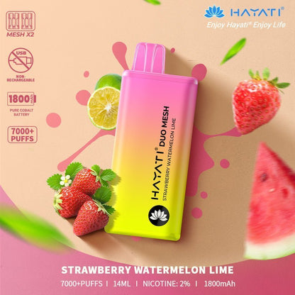 Hayati Duo Mesh 7000 Disposable Vape Puff Bar Pod Box of 10-Strawberry Watermelon Lime-vapeukwholesale