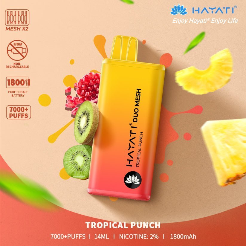 Hayati Duo Mesh 7000 Disposable Vape Puff Bar Pod Box of 10-Tropical Punch-vapeukwholesale