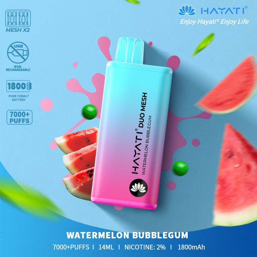 Hayati Duo Mesh 7000 Disposable Vape Puff Bar Pod Box of 10-Watermelon Bubblegum-vapeukwholesale