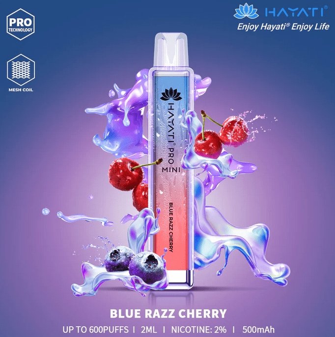 Hayati Mini Pro 600 Disposable Vape Puff Bar Pod Box of 10-Blue Razz Cherry (Box of 10)-vapeukwholesale