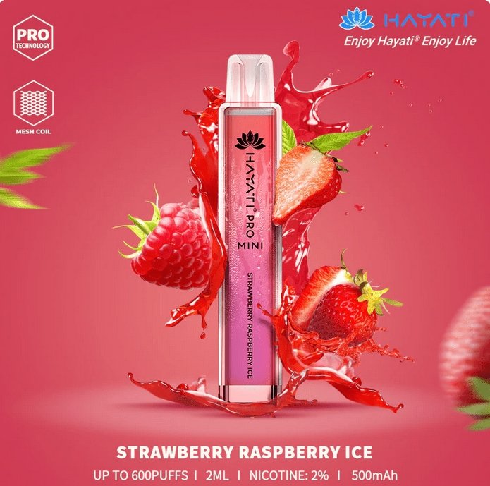 Hayati Mini Pro 600 Disposable Vape Puff Bar Pod Box of 10-Strawberry Raspberry Ice (Box of 10)-vapeukwholesale