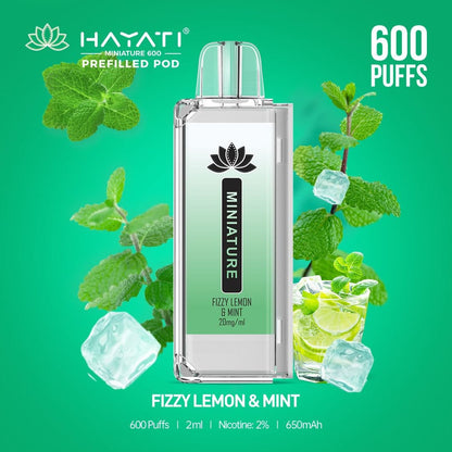 Hayati Miniature 600 Prefilled Replacement Pods - Box of 10-Fizzy Lemon & Mint-vapeukwholesale