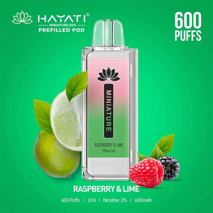 Hayati Miniature 600 Prefilled Replacement Pods - Box of 10-Raspberry & Lime-vapeukwholesale