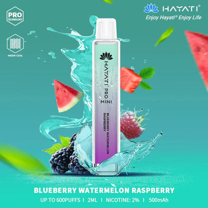 Hayati Pro Mini 600 Disposable Vape Puff Bar Pod - Box of 10 - Blueberry Watermelon Raspberry - vapeukwholesale