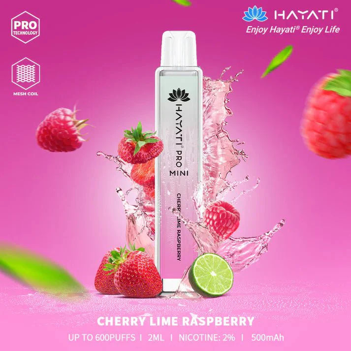 Hayati Pro Mini 600 Disposable Vape Puff Bar Pod - Box of 10 - Cherry Lime Raspberry - vapeukwholesale