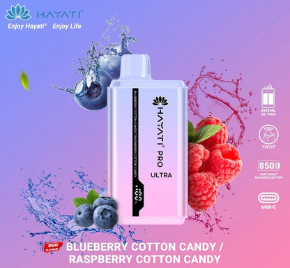 Hayati Pro Ultra 15000 Puffs Disposable Vape Pod - Box of 10-Blueberry Cotton Candy / Raspberry Cotton Candy *New*-vapeukwholesale