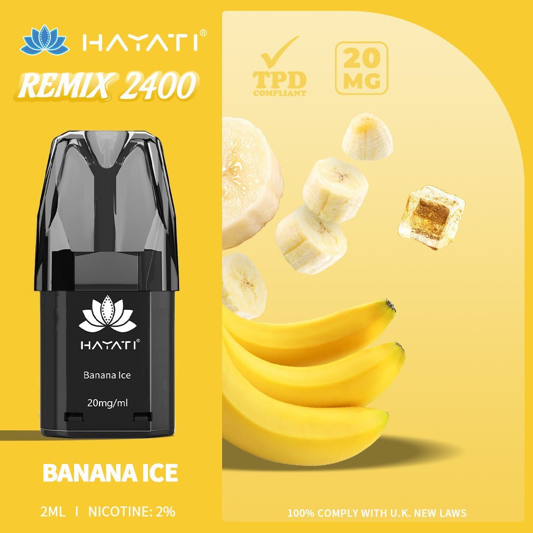 Hayati Remix 2400 Puffs Replacement Pods Pack of 10-Banana Ice-vapeukwholesale