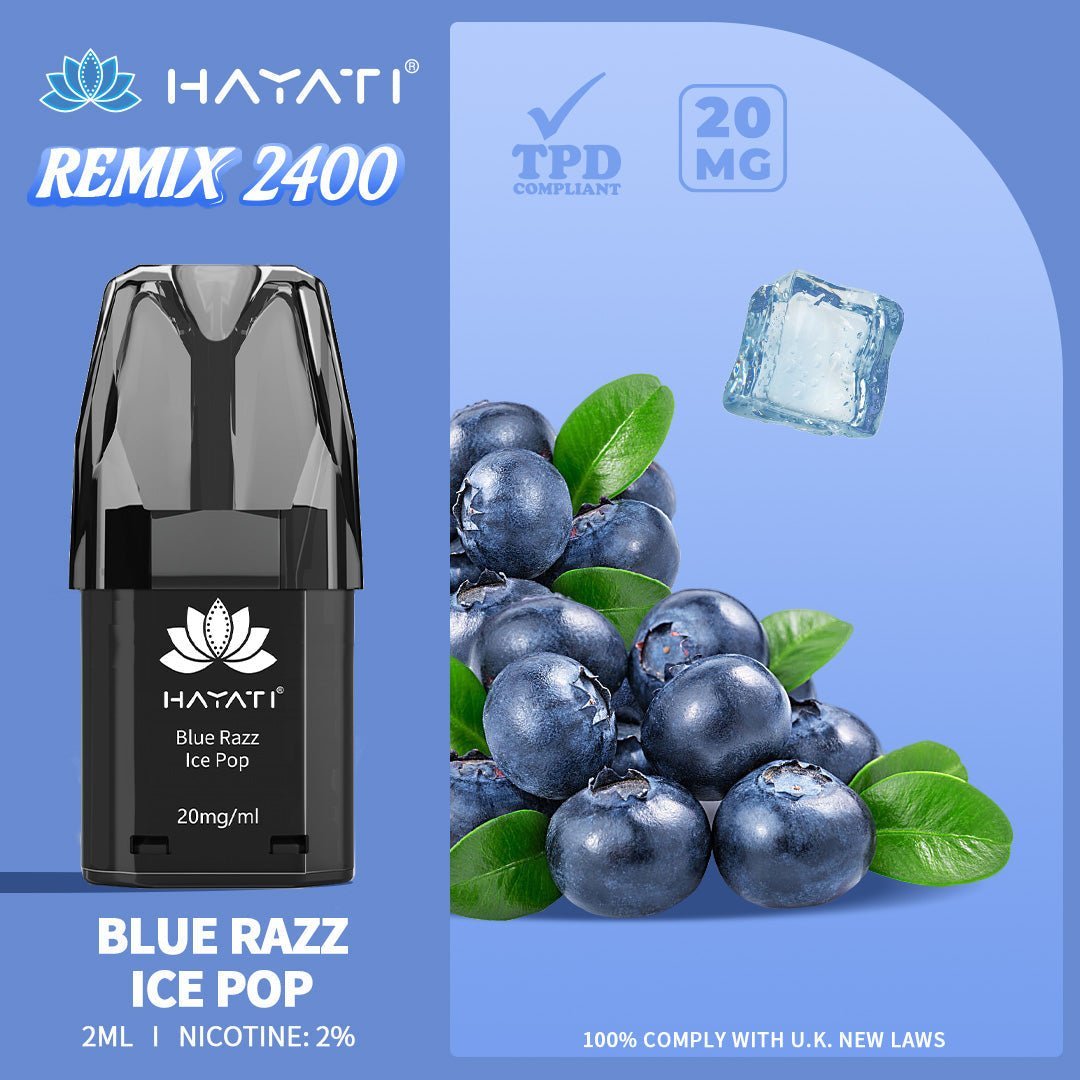 Hayati Remix 2400 Puffs Replacement Pods Pack of 10-Blue Razz Ice Pop-vapeukwholesale