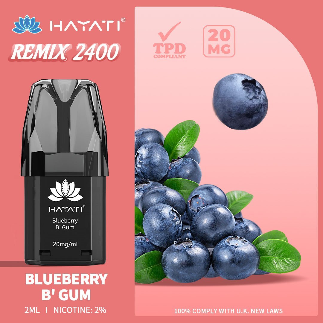 Hayati Remix 2400 Puffs Replacement Pods Pack of 10-Blueberry B'Gum-vapeukwholesale