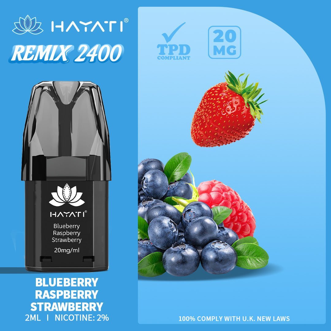 Hayati Remix 2400 Puffs Replacement Pods Pack of 10-Blueberry Raspberry Strawberry-vapeukwholesale