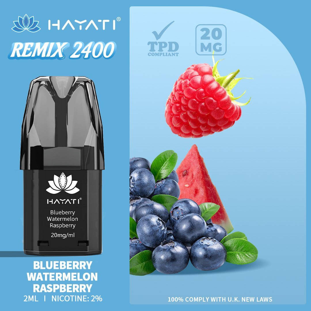 Hayati Remix 2400 Puffs Replacement Pods Pack of 10-Blueberry Watermelon Raspberry-vapeukwholesale