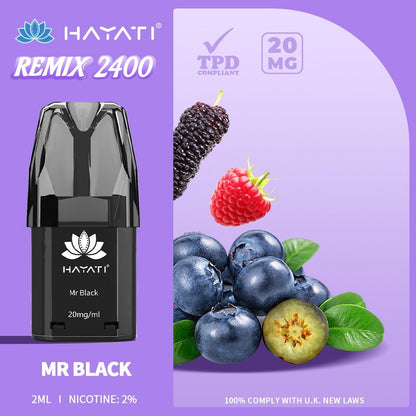 Hayati Remix 2400 Puffs Replacement Pods Pack of 10-Mr Black-vapeukwholesale