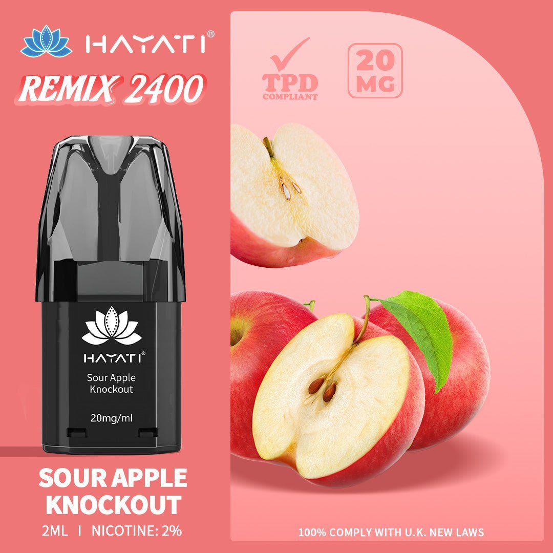 Hayati Remix 2400 Puffs Replacement Pods Pack of 10-Sour Apple Knockout-vapeukwholesale