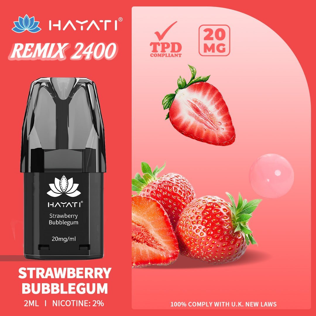 Hayati Remix 2400 Puffs Replacement Pods Pack of 10-Strawberry Bubblegum-vapeukwholesale