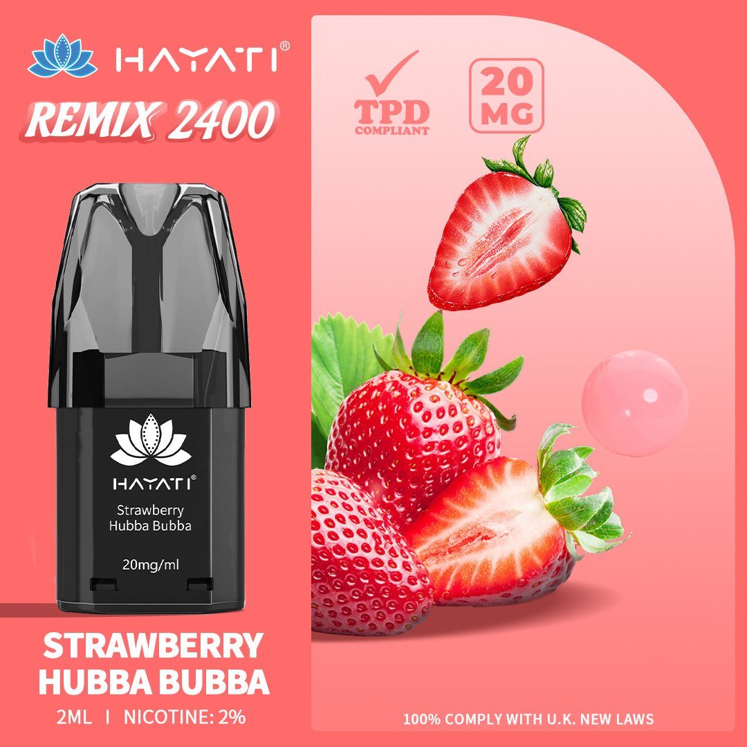 Hayati Remix 2400 Puffs Replacement Pods Pack of 10-Strawberry Hubba Bubba-vapeukwholesale