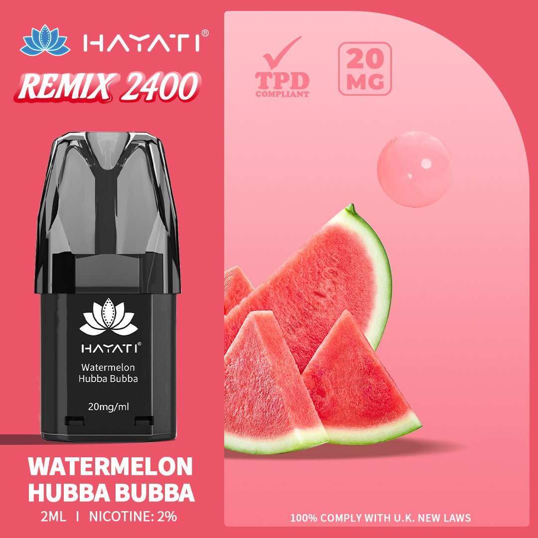 Hayati Remix 2400 Puffs Replacement Pods Pack of 10-Watermelon Hubba Bubba-vapeukwholesale