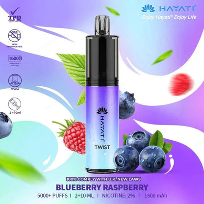 Hayati Twist 5000 Puffs Disposable Vape Pod Kit Box of 10-Blueberry Raspberry-vapeukwholesale