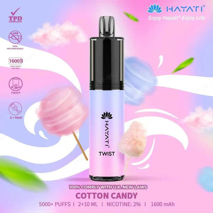 Hayati Twist 5000 Puffs Disposable Vape Pod Kit Box of 10-Cotton Candy-vapeukwholesale