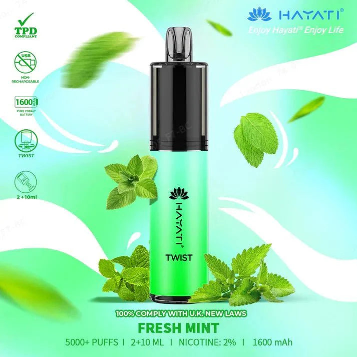 Hayati Twist 5000 Puffs Disposable Vape Pod Kit Box of 10-Fresh Mint-vapeukwholesale