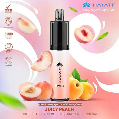 Hayati Twist 5000 Puffs Disposable Vape Pod Kit Box of 10-Juicy Peach-vapeukwholesale