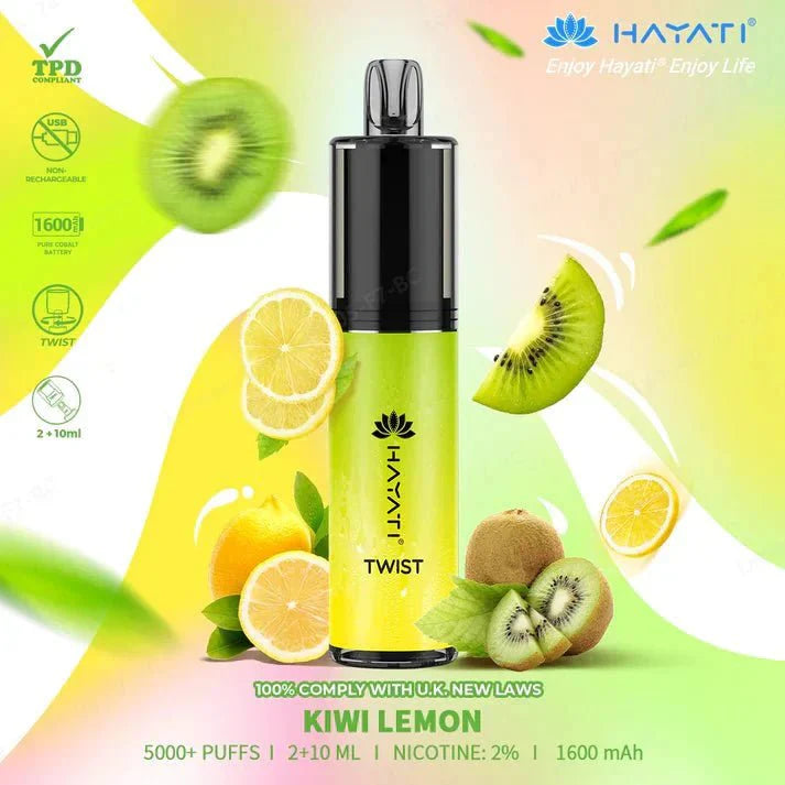 Hayati Twist 5000 Puffs Disposable Vape Pod Kit Box of 10-Kiwi Lemon-vapeukwholesale