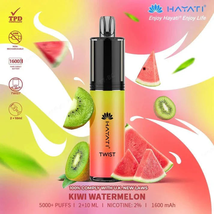 Hayati Twist 5000 Puffs Disposable Vape Pod Kit Box of 10-Kiwi Watermelon-vapeukwholesale